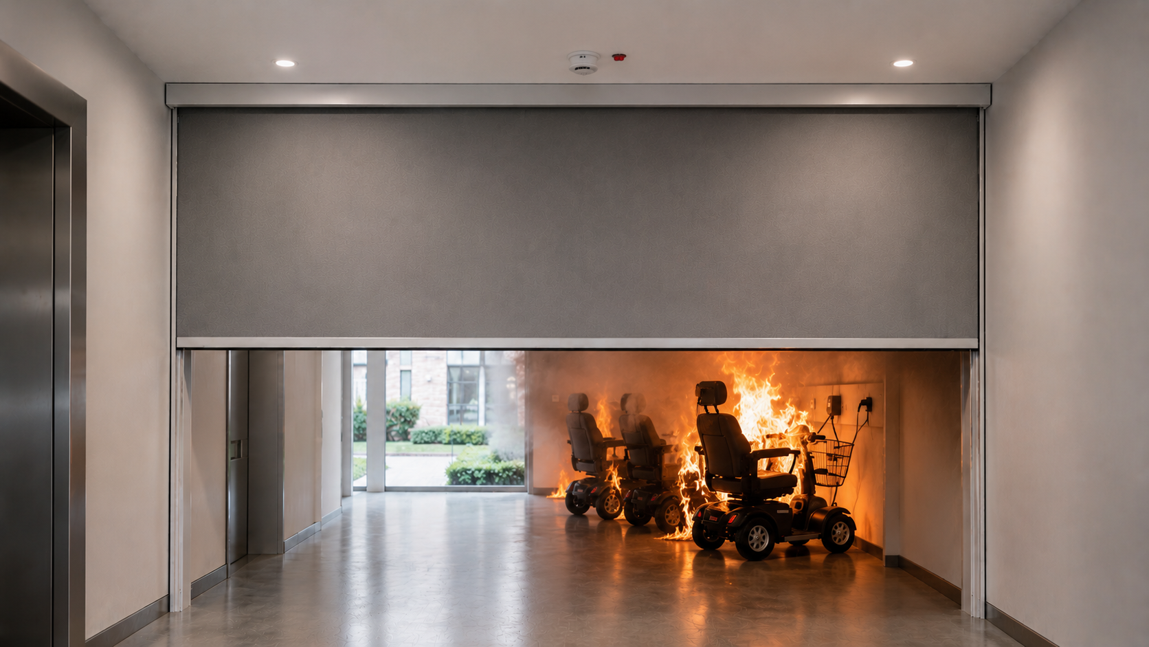 Brandscherm voor een scootmobielruimte: alles over brandklasse, vluchtveiligheid en plaatsing